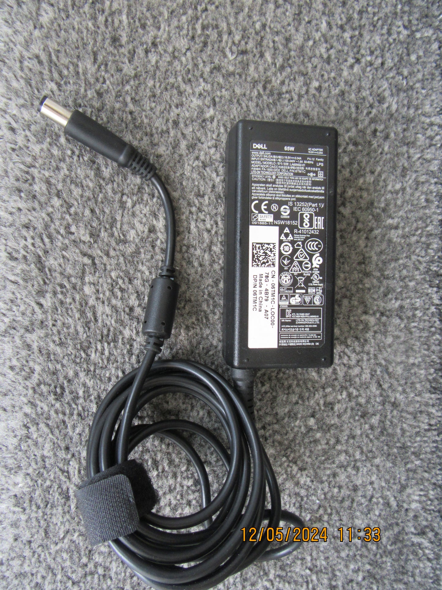 GENUINE Dell Laptop Charger 19.5V-3.34A, 65W (7.4mm Big Pin) with Power Lead