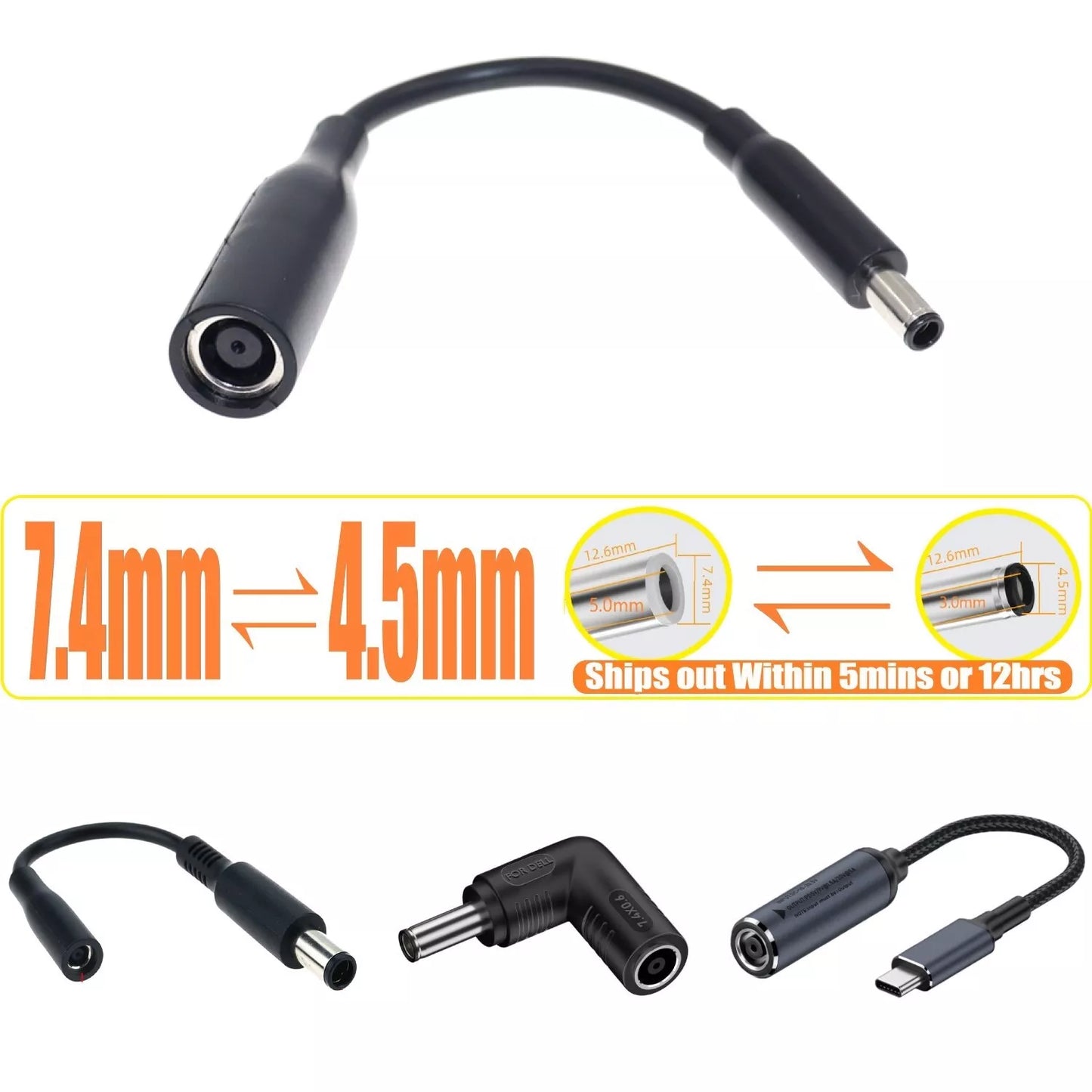DC 7.4mm*5.0mm to 4.5mm*3.0mm AC Charger Power Supply Adaptor Charging Converter Cable For Dell
