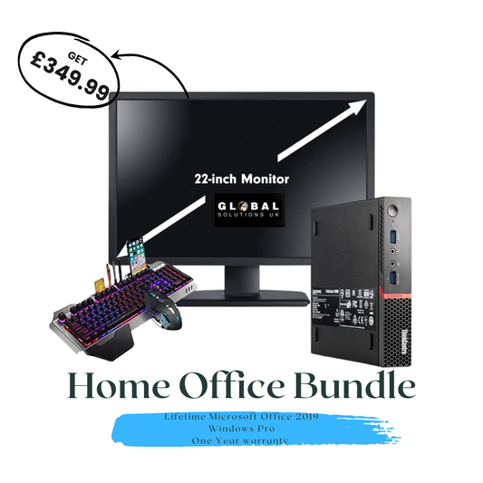 Home Office SFF Desktop computer Bundle - Lenovo think Centre M900 - 3.2gHz -500GB HDD - 8GB ram - Windows 11 Pro - office 2016 - Wireless Keyboard - HD Webcam - 22" Monitor.