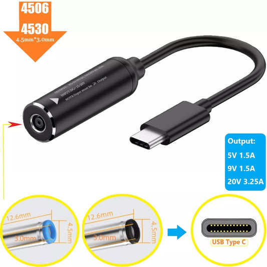 Dell and HP DC 4.5MM - 3.0MM Small pin To USB-C 100W AC Charging Converter Cable For Laptops