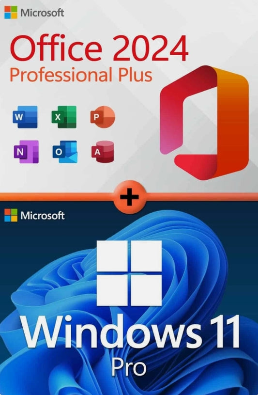 Genuine Windows 11 Professional + MS Office Professional Plus 2024 Bundle on USB A+C Media.
