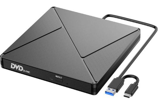 External CD DVD Drive, USB 3.0 and Type-C Portable CD DVD +/-RW Drive, DVD/CD ROM Burner Reader, Sl