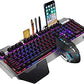 US layout 2.4G Mechanical Feel Rechargeable Wireless Keyboard and Mouse Set, 3000 mAh Capacity, LED Backlit Metal Panel Waterproof Ergonomic USB Gaming Keyboard Anti-Ghosting+ 2400 DPI 6 Buttons Gaming Mouse