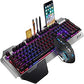 US layout 2.4G Mechanical Feel Rechargeable Wireless Keyboard and Mouse Set, 3000 mAh Capacity, LED Backlit Metal Panel Waterproof Ergonomic USB Gaming Keyboard Anti-Ghosting+ 2400 DPI 6 Buttons Gaming Mouse